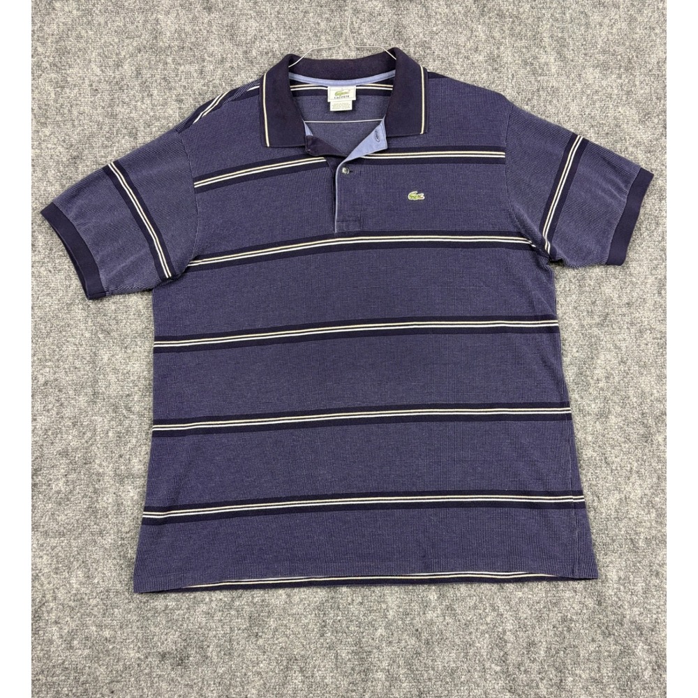 Lacoste Mens Striped Polo Shirt Navy Blue Short Sleeve Made in France Size 6 XL